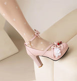 Wjczt 2025 Summer Ladies Platform Cute Bow Lace Princess Mary Jane Sweet Girls Lolita Shoes Party High Heel Buckle Women Pumps 31-43