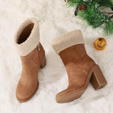 Wjczt  Winter Boots for Women Comfortable Side Zipper Mid Chunky Heel Suede Warm Fur Snow Ankle Boot Outdoor Party Shoes