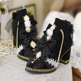 Wjczt Sweet Lolita Shoes Vintage Ankle Boots Cute Kawaii Loli Cosplay Tea Party Wedding Women Shoes High Heel 8Cm