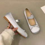 Wjczt  Luxury Satin Silk Ballet Shoes Woman Classic Square Toe Bowtie Elastic Band Ballerina Flats Ladies Soft Loafers