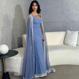 Wjczt Square collar Saudi Prom Dress Shawl SLeeves Evening Dress With Floor-Length Women Wedding Party Gowns 2024 Arabia CL-707