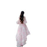 Wjczt French high-grade niche design tea break light luxury dress female floral bubble sleeve square collar fairy skirt