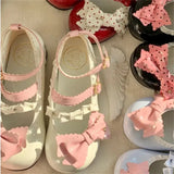 Wjczt Japanese Kawaii College Style Sweet Lolita Girls Shoes Mary Jane Dot Love Bowknot Round Head Loli 3-5cm PU Low Heel Shoes