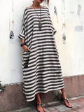 Wjczt Women Cotton Linen Striped Dress 2025 Summer Loose Big Size 4XL 5XL Maxi Dress robe femme Casual Long Boho Kaftan Muslim Dress