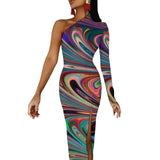 Wjczt Neon Paint Long Dress Women Graffiti Splatter Print Party Maxi Dress Summer Long Sleeve Sexy Bodycon Dresses Side Split Clothes