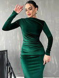 Wjczt Elegant Velvet Long Sleeve Sexy Maxi Dress For Women Autumn Winter New Fashion O Neck Bodycon Club Party Long Dress