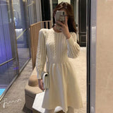 Wjczt Autumn Winter Women New Korean Twist Sweater Dress Female O-neck A-line Vestidos Ladies Long Sleeve Knit Dresses M301