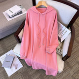 Wjczt 155Kg Plus Size Women's Bust 160 Spring Autumn New Loose Hooded A-Line Sweater Dress Black Pink 5XL 6XL 7XL 8XL 9XL 10XL