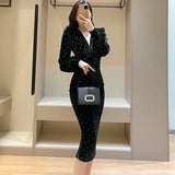 Wjczt Hepburn Black Velvet Polka Dot Bodycon Women's Long Dress Autumn Winter Luxury Party Vestidos 2025 Korean Elegant Evening Dress