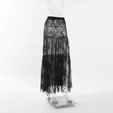 Wjczt  Black Long Lace Skirt Women Summer Sexy High Waist A-line Casual Transparent Midi Skirt Party Evening Dress Female