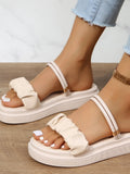 Wjczt Women Beige Pleated Design Wear Slingback Sandals Female Summer Ruched Detail Open Toe New Flatform Sandals Daily Shoes 2024