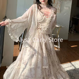 Wjczt Vintage Elegant Floral Dress Women Sweet Ruffles Mesh Fairy Strap Dress Female 2024 Summer Court Retro Evening Party Dress Sexy