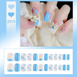 Wjczt 24Pcs nail art fake nails French microd rilling simple Full Seamless Removable False Nail Ballerina Press On Nails Art Tips Set