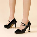 Wjczt 2024 Spring Women's Pumps Shoes Fashion Shallow Cross Strap Thick Heel Ladies Elegant Square Toe Mary Jane Shoes