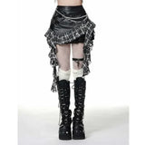 Wjczt Y2K Street Trend Asymmetric Design Leather Stitching Lace Short Skirt Women's Shopping Versatile Hip-hugging Fashion Item Skirt