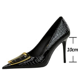 Wjczt Shoes Women 10 Cm Metal Buckle Ladies Pumps Luxury Women's Banquet Shoes Stilettos High Heels Women Sexy Party Shoes