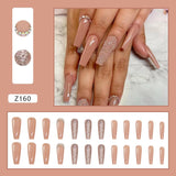 Wjczt 24P Nail Art Fake Nails Japanese Ballerina Press on Nails Set Diamond Streamer Flash Fly Butterfly Seamless Removable False Nail