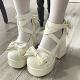 Wjczt New Sweet Vintage Mary Janes Shoes Women Star Buckle Lolita Kawaii Platform Shoes Female Bow-knot Cute Designer Shoes