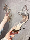 Wjczt Elegant Pointed Crystal Fairy Ladies Style Sandals Rhinestone Butterfly-knot Transparent High Heel Women Sandals Fashion Shoes