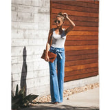 Wjczt Blue Tie Waist Flare Jeans Women Slim Denim Trousers Vintage Clothes 2021 spring High  Pants Belted Stretchy Wide Leg