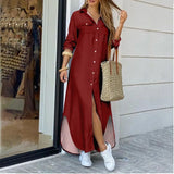 Wjczt Autumn Long Dress Long Sleeve Shirt Women's Denim Long Dress Pocket Button Shirt Printing Casual Loose Dress