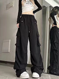 Wjczt White Cargo Parachute Pants Y2k Baggy Kpop Pleated Trousers Hip Hop Style Oversized Korean Streetwear Wide Leg Joggers