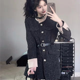 Wjczt Autumn Winter Mini Dresses for Women with Belt Turn-down Collar Patchwork O-neck Korean Fashion Blazer Dress Casual Vestidos