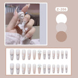 Wjczt 24P Nail Art Fake Nails Japanese Ballerina Press on Nails Set Diamond Streamer Flash Fly Butterfly Seamless Removable False Nail