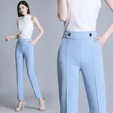 Wjczt Office Lady Fashion Solid All-match Pencil Pants Spring Autumn Elastic Band High Waist Slim Women Casual Long Straight Trousers