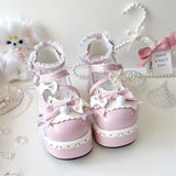 Wjczt Sweet Girls Lolita Cute Bowknots Platform Shoes Kawaii Love Buckle Alice Flat Elevator Shoes Mary Janes