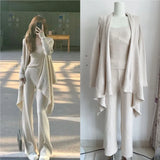 Wjczt Autumn Winter Solid Knitted 3-piece Set Women Tank Top Long Pants Cardigan Sweater Pullover Korean Fashion Casual Outfits New