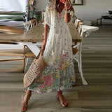 Wjczt Boho Loosen V Neck Tassel Long Dress 2023 Spring Floral Print Pleated Party Maxi Dress Women Embroidery Lace Sleeve Summer Dress