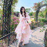 Wjczt French high-grade niche design tea break light luxury dress female floral bubble sleeve square collar fairy skirt