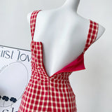 Wjczt Spicy Girl Sexy Lace Edge New Product Strawberry Cute Party High Street Sweet Plaid Red Plaid Y2K Sling Mini Dress