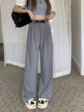 Wjczt Women Wide Leg Suit Pants High Waist Korean Style Pink Y2k Baggy Trousers Casual Gray Pants Office Elegant Ladies Chic