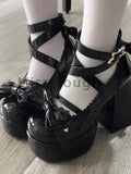 Wjczt Sweet Vintage Mary Janes Shoes Women Star Buckle Lolita Kawaii Platform Shoes Female Bow-knot Cute Designer Shoes Summer