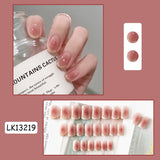 Wjczt 24p Artifical Fake Nails Full Coverage False Nails White Clouds French Long Wearing Reusable Nail Coffin Ballerina Press on Nail