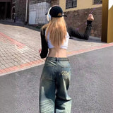 Wjczt American Retro Hottie Low-waist Jeans for Women 2024 Summer Old Washed Wide-leg Pants Loose Straight Leg Mopping Pants