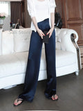 Wjczt Acetate Satin Wide-Leg Pants for Women 2024 Summer New High Waist Drooping Mop Trousers Baggy Straight Trousers Tide