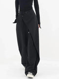 Wjczt Women Wide Suit Pants High Waist Gothic Japanese Style Baggy Black Trousers Irregular Straight Pants Casual Streetwear