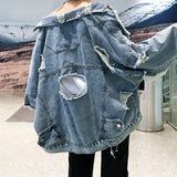 Wjczt Men  Winter Outfits Fashion Blue Ripped Denim Jacket Y2K Distressed Streetwear Hip Hop Broken Hole Jeans Biker Jackets Men's Spring Jackets