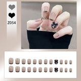 Wjczt 24P Nail Art Fake Nails Japanese Ballerina Press on Nails Set Diamond Streamer Flash Fly Butterfly Seamless Removable False Nail