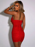 Wjczt Sequins Backless Sexy Mini Dress For Women Robe Summer New Spaghetti Strap Sleeveless Ruched Party Short Dress Vestido