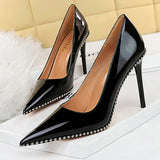 Wjczt Shoes Rivet Woman Pumps 2023 New High Heels Stiletto Pu Leather Women Heels Sexy Party Shoes Female Heel Plus Size 43