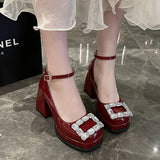 Wjczt 2024 Women Autumn Style Fashion Square Head Brand Design Female Mary Jane Shoes Casual Banquet Party Female High Heels Zapatos