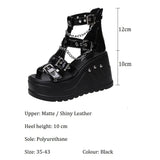 Wjczt Platform Shoes High Heels Sandals Summer Women's Trend Black Wedges Casual Lolita Anklets Gladiator Stylish Gothic Chain