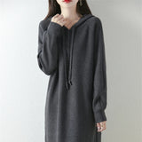 Wjczt Hooded Knitted Wool Dress. Women's Autumn and Winter 2024 New Style.Loose Hooded Skirt.  Wearing Sweater Long Skirt