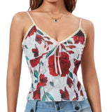 Valentine's Day Suspender Thin Female Clothing Printed Sleeveless Top Hollow Out Floral Lace Sexy Girl Vest Spring Summer Party