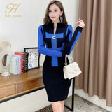 Wjczt  Winter Zipper Pattern Pullover Sweater Pencil Dress Sexy Women Knitted Sheath Bodycon Dresses Chic Simple Vestidos