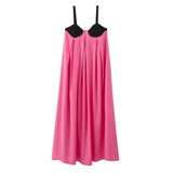 Wjczt Sexy Backless Pink Dress Women 2024 New Sleeveless Loose Slip Long Dress Summer Fashion Panelled Bandage Holiday Robe Vestidos